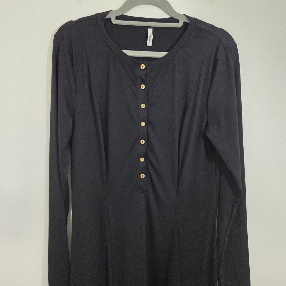 NWT Halara Henley Long Sleeve Flare Maxi Casual Dress Black Size Large Boho - Picture 3 of 10